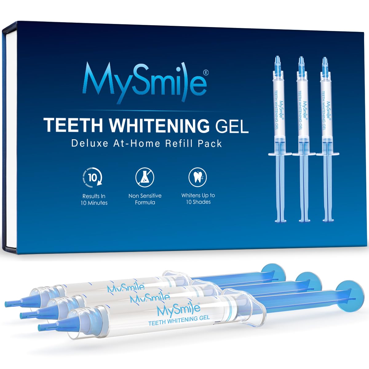 MySmile Teeth Whitening Gel Refills Pack 30+ Treatment Non-Sensitive Enamel Safe Tooth Whitener -10 Min Fast Whitening Teeth - Helps to Remove Stains from Coffee, Smoking, Wines（Excluding Tray Light）