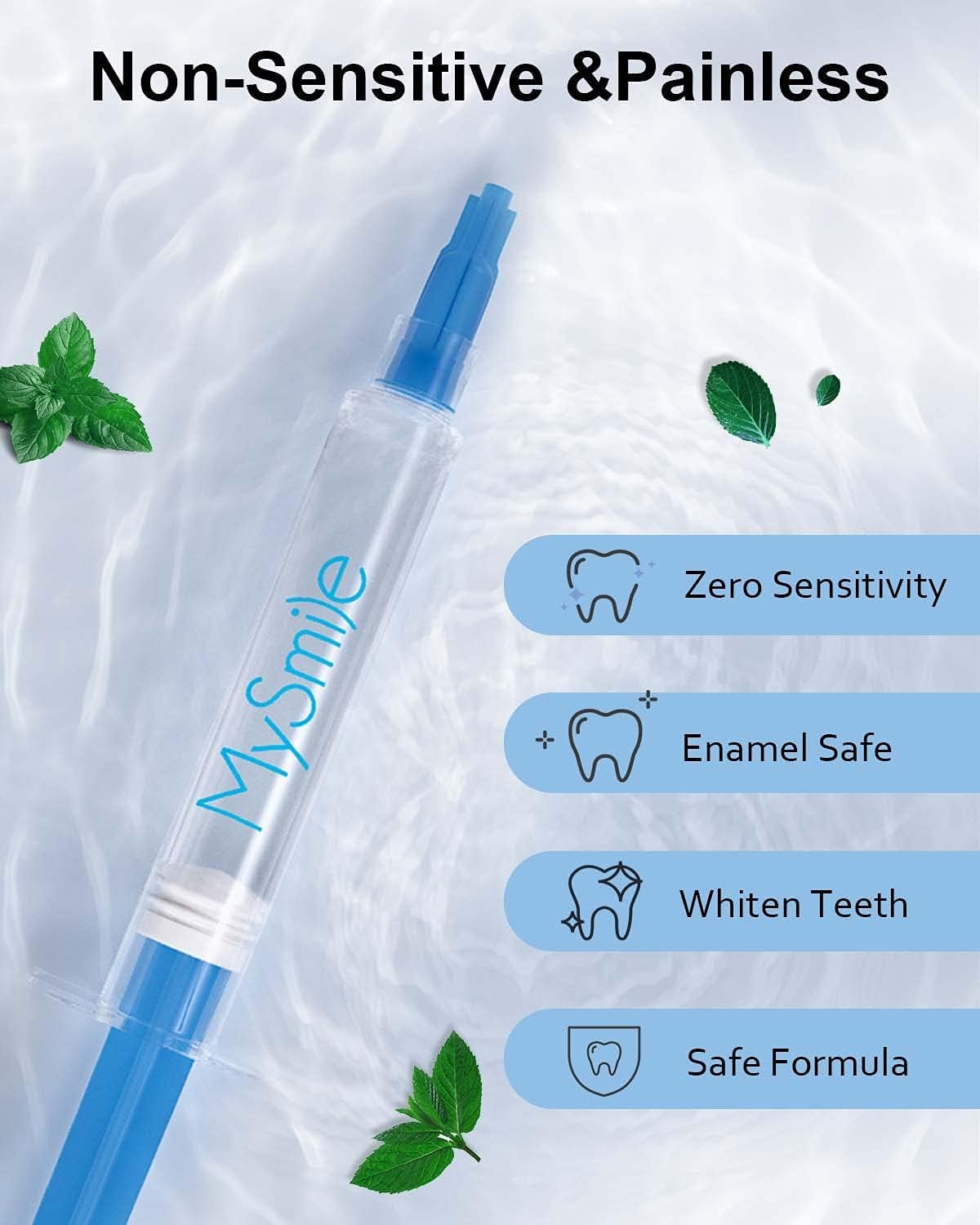MySmile Teeth Whitening Gel Refills Pack 30+ Treatment Non-Sensitive Enamel Safe Tooth Whitener -10 Min Fast Whitening Teeth - Helps to Remove Stains from Coffee, Smoking, Wines（Excluding Tray Light）