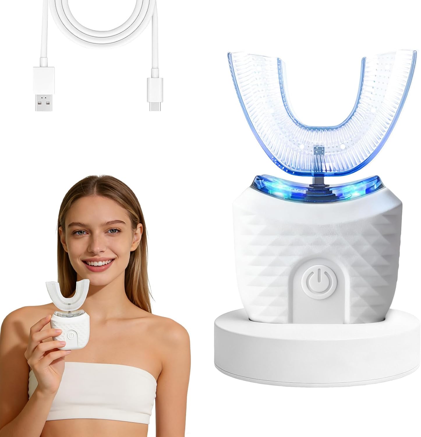 U-Shaped Sonic Toothbrush for Adults,Automatic Toothbrush 360°Silicone Cold Light Gentle Care,Portable Travel Design