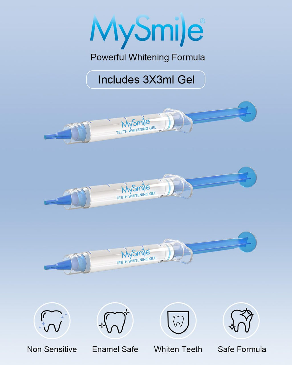 MySmile Teeth Whitening Gel Refills Pack 30+ Treatment Non-Sensitive Enamel Safe Tooth Whitener -10 Min Fast Whitening Teeth - Helps to Remove Stains from Coffee, Smoking, Wines（Excluding Tray Light）