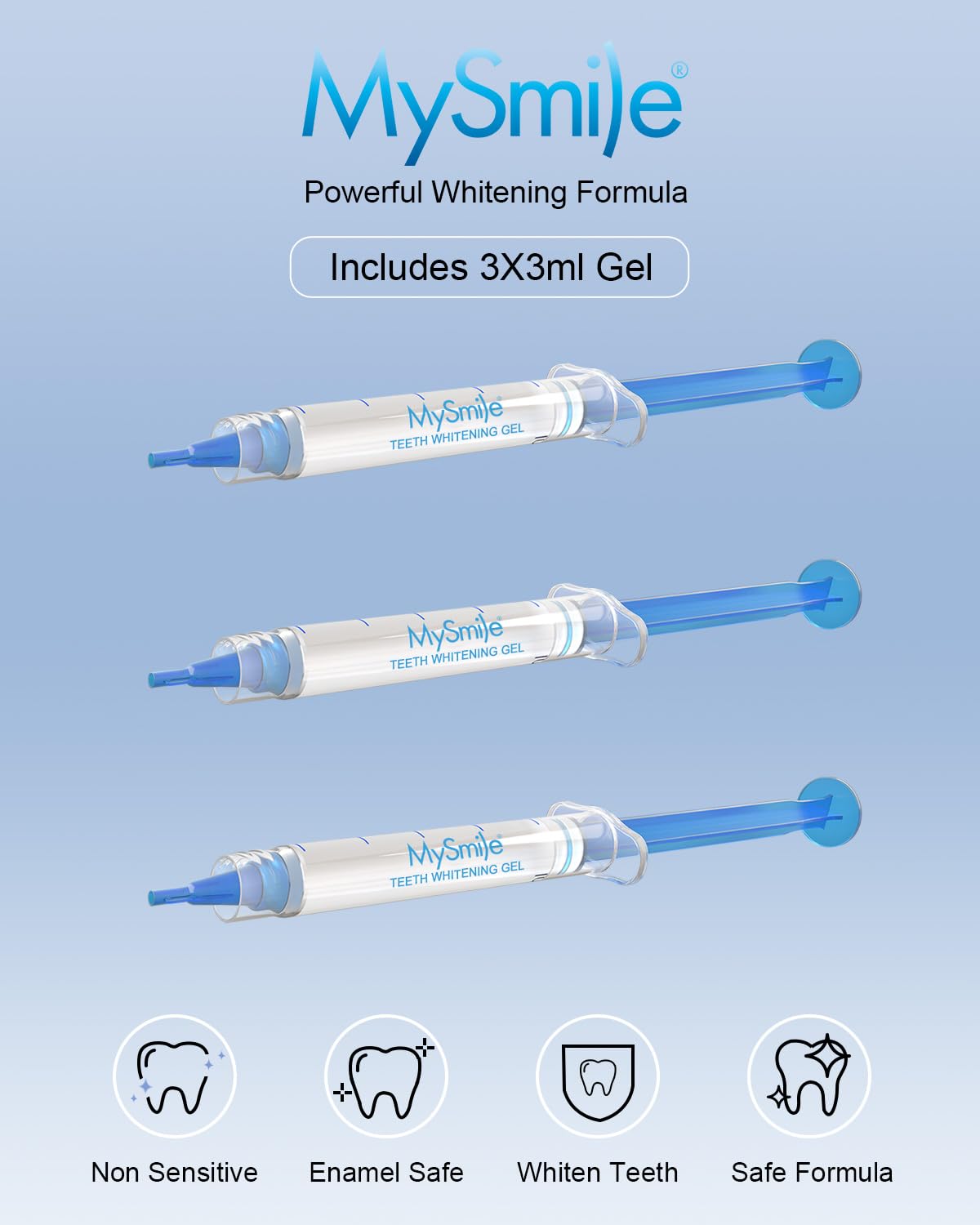 MySmile Teeth Whitening Gel Refills Pack 30+ Treatment Non-Sensitive Enamel Safe Tooth Whitener -10 Min Fast Whitening Teeth - Helps to Remove Stains from Coffee, Smoking, Wines（Excluding Tray Light）