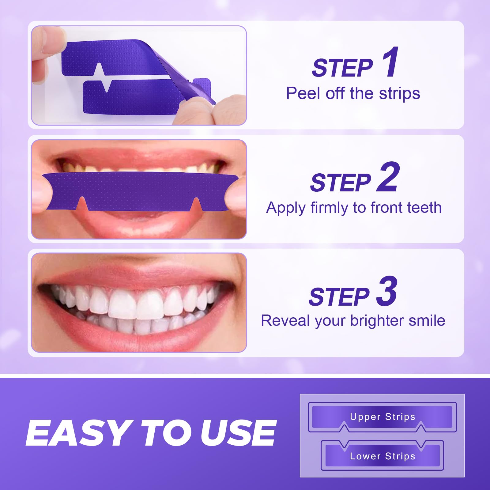 Purple Teeth Whitening Strip 20 Non-Slip Strips - Whitening for Teeth Sensitive, Professional Teeth Whitening Strips, Fast Remove Smoking, Coffee, Wine Stains, Teeth Whitening Kit Pack