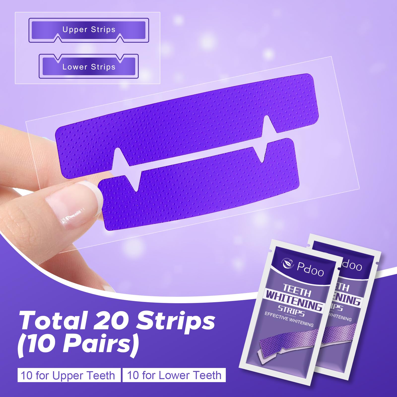 Purple Teeth Whitening Strip 20 Non-Slip Strips - Whitening for Teeth Sensitive, Professional Teeth Whitening Strips, Fast Remove Smoking, Coffee, Wine Stains, Teeth Whitening Kit Pack