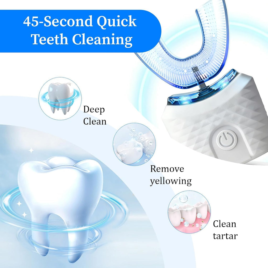 U-Shaped Sonic Toothbrush for Adults,Automatic Toothbrush 360°Silicone Cold Light Gentle Care,Portable Travel Design