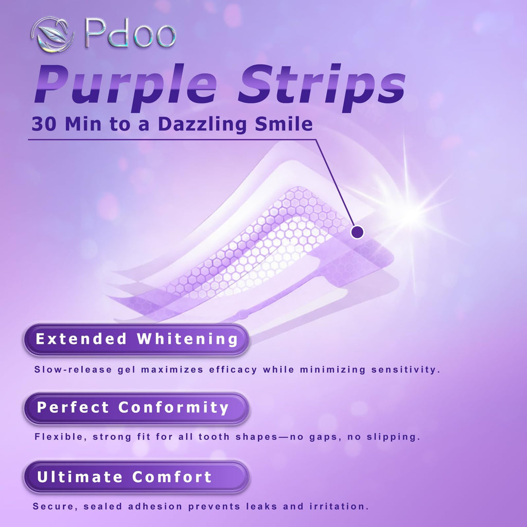 Purple Teeth Whitening Strip 20 Non-Slip Strips - Whitening for Teeth Sensitive, Professional Teeth Whitening Strips, Fast Remove Smoking, Coffee, Wine Stains, Teeth Whitening Kit Pack
