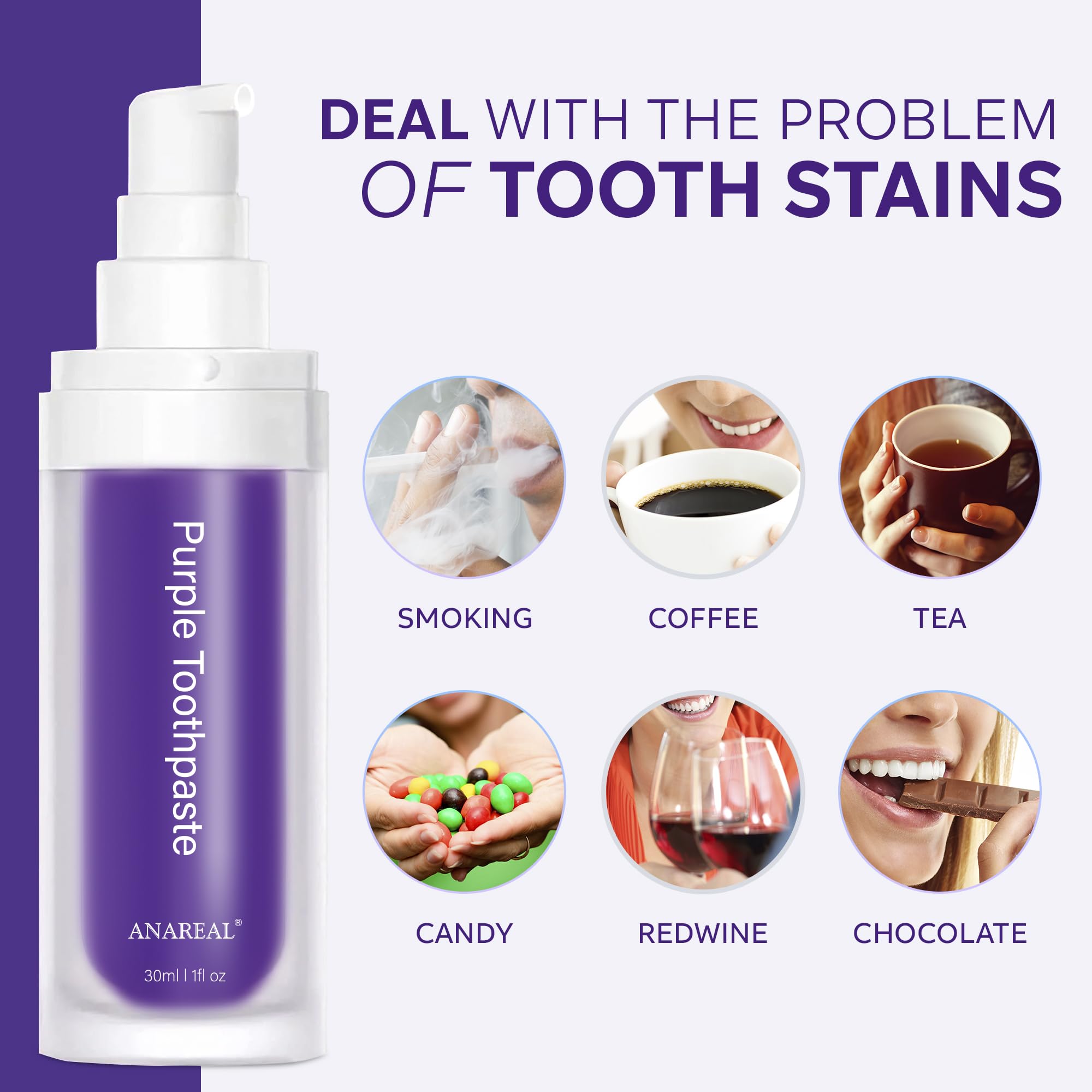 Teeth Whitening Purple Toothpaste - Tooth Whitener Gel 30ml