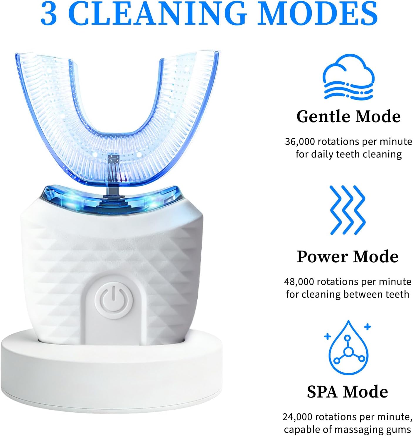 U-Shaped Sonic Toothbrush for Adults,Automatic Toothbrush 360°Silicone Cold Light Gentle Care,Portable Travel Design