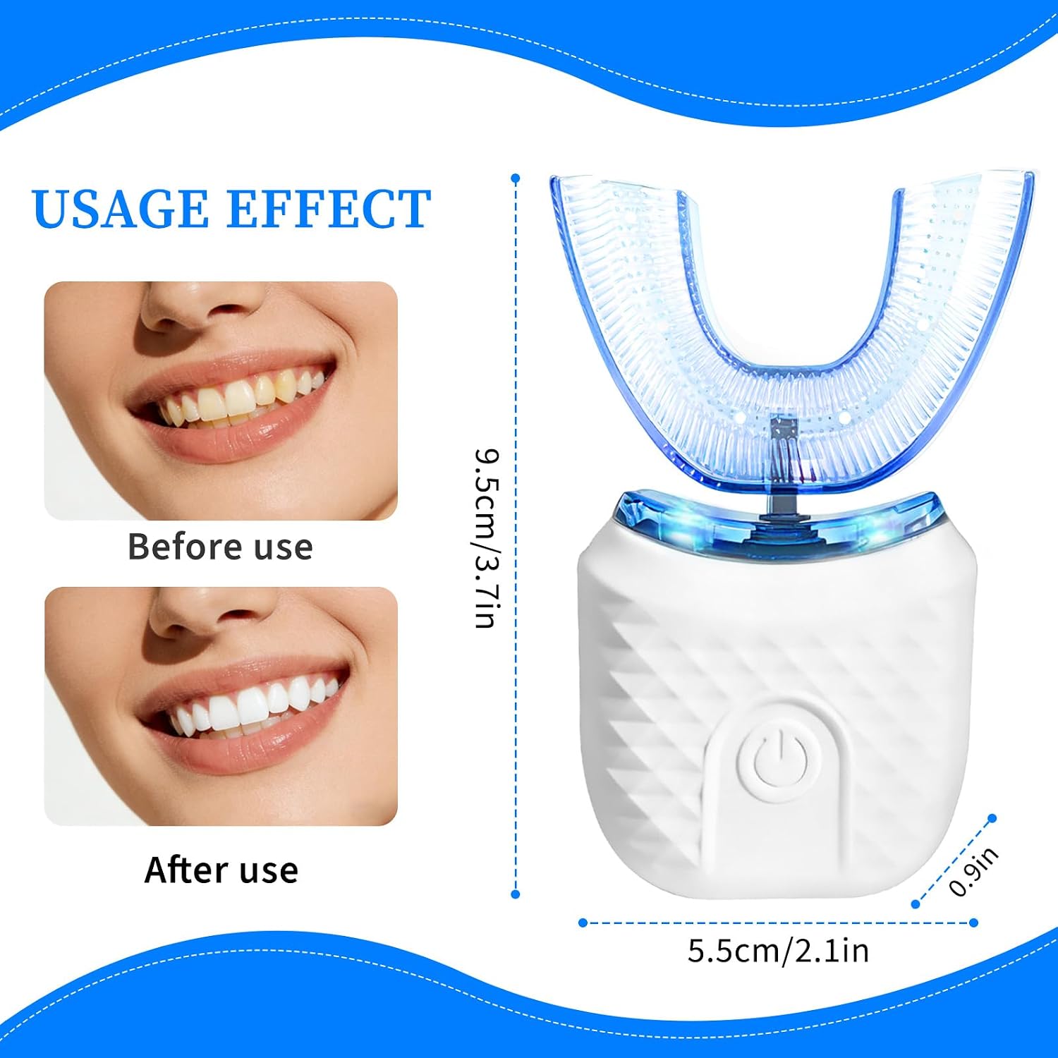 U-Shaped Sonic Toothbrush for Adults,Automatic Toothbrush 360°Silicone Cold Light Gentle Care,Portable Travel Design