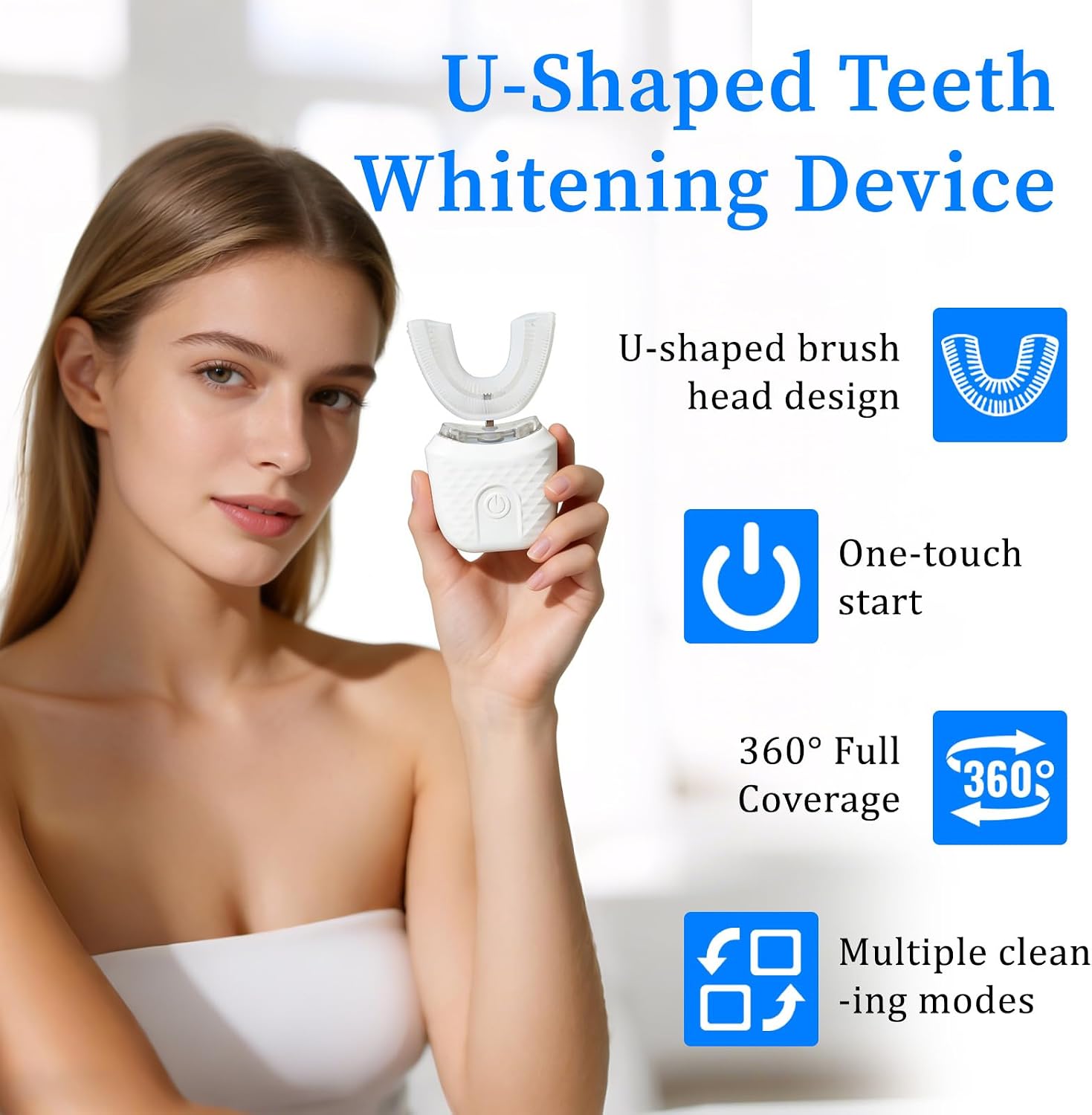 U-Shaped Sonic Toothbrush for Adults,Automatic Toothbrush 360°Silicone Cold Light Gentle Care,Portable Travel Design