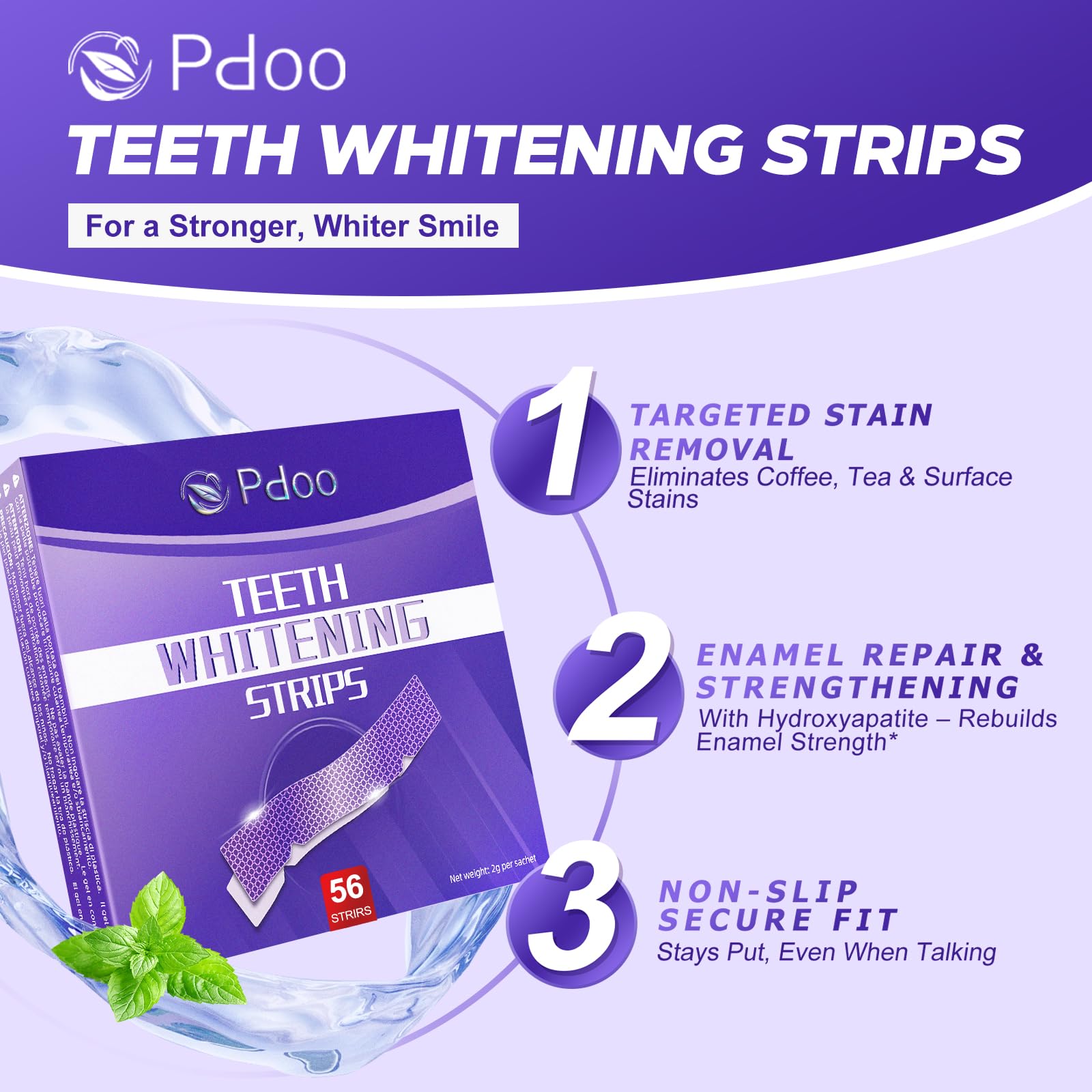 Purple Teeth Whitening Strip 20 Non-Slip Strips - Whitening for Teeth Sensitive, Professional Teeth Whitening Strips, Fast Remove Smoking, Coffee, Wine Stains, Teeth Whitening Kit Pack