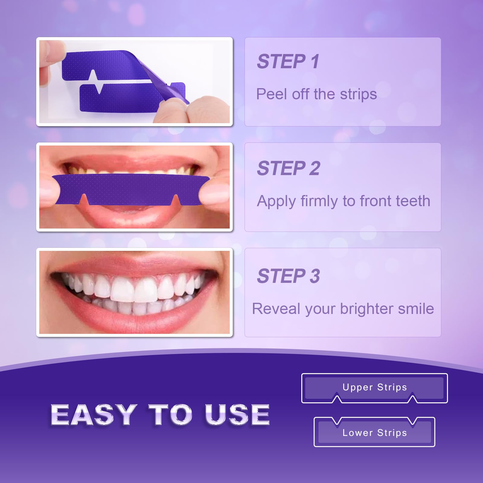 Purple Teeth Whitening Strip 20 Non-Slip Strips - Whitening for Teeth Sensitive, Professional Teeth Whitening Strips, Fast Remove Smoking, Coffee, Wine Stains, Teeth Whitening Kit Pack