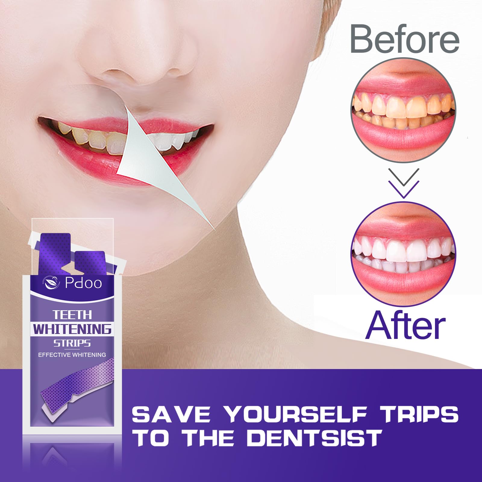 Purple Teeth Whitening Strip 20 Non-Slip Strips - Whitening for Teeth Sensitive, Professional Teeth Whitening Strips, Fast Remove Smoking, Coffee, Wine Stains, Teeth Whitening Kit Pack