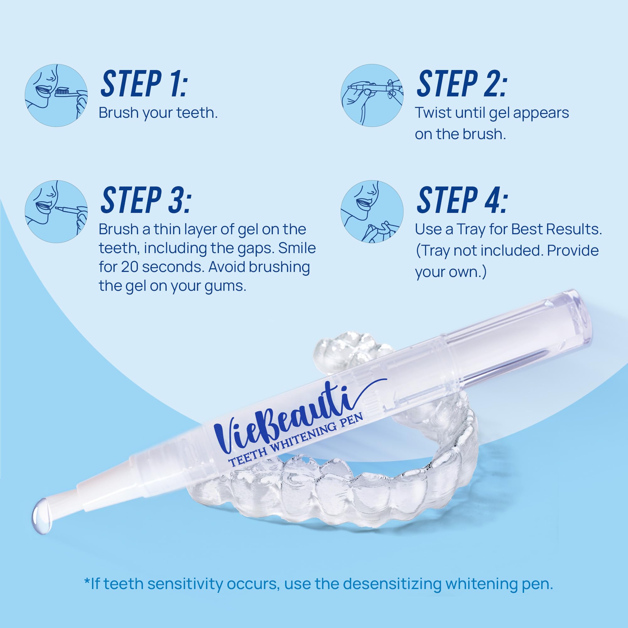 VieBeauti Teeth Whitening Pen Gel: 30+ Uses - Teeth whitening Gel with Professional Formulation and Ingredients, No Sensitivity, Travel-Friendly, Beautiful White Smile Mint