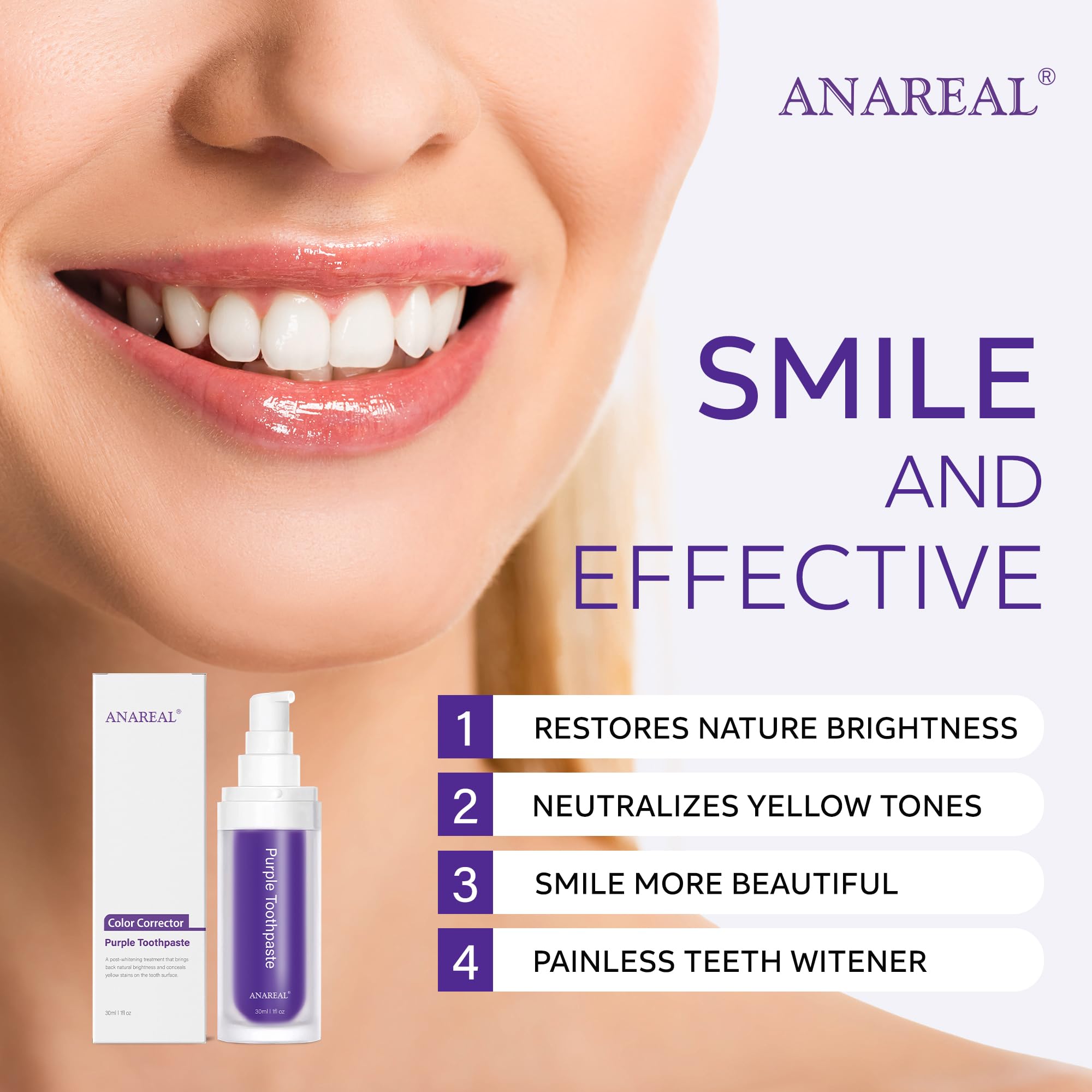 Teeth Whitening Purple Toothpaste - Tooth Whitener Gel 30ml