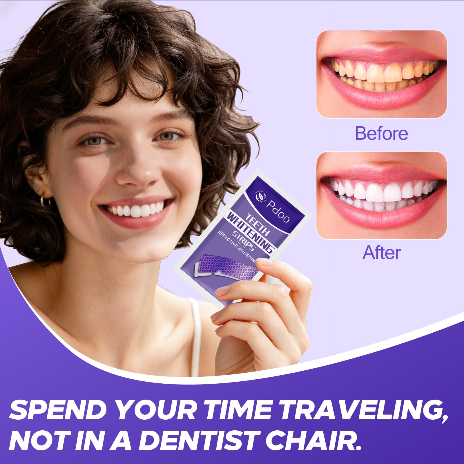 Purple Teeth Whitening Strip 20 Non-Slip Strips - Whitening for Teeth Sensitive, Professional Teeth Whitening Strips, Fast Remove Smoking, Coffee, Wine Stains, Teeth Whitening Kit Pack